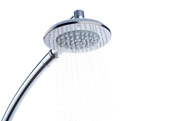 A water-saving showerhead with a low flow rate, isolated on a white background