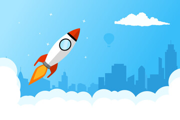 Rocket launch background design with blue color. An illustration concept about the growth of creativity.