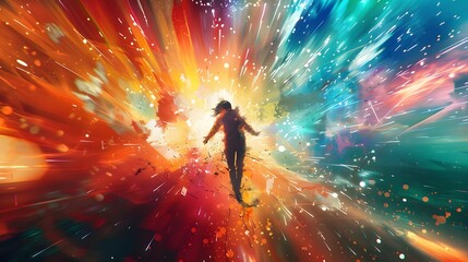 Explosive burst of pixelated colors forming a vibrant and dynamic backdrop. 