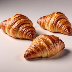 ruddy croissants for breakfast, fresh pastries, French puff pastry