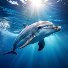 Fototapeta premium Dolphin gliding gracefully underwater, AI Generated