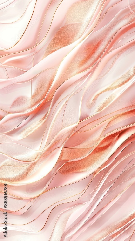 Poster an abstract image featuring delicate, flowing lines in a rose gold hue against a white background. t