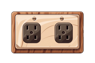 A vintage-style illustration of an old-fashioned power outlet with two flat slots, isolated on a white background