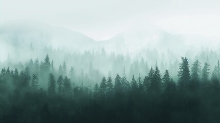 Fototapeta premium A watercolor drawing of a foggy, dark forest with ample copy space for text or design