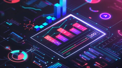 Obraz premium High-tech primary colors around an SEO graph, representing effective marketing campaigns