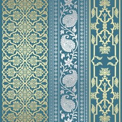 wedding card design, traditional paisley floral pattern , royal India	