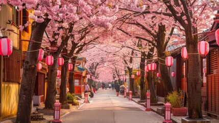 Cherry blossom street in Japan.
