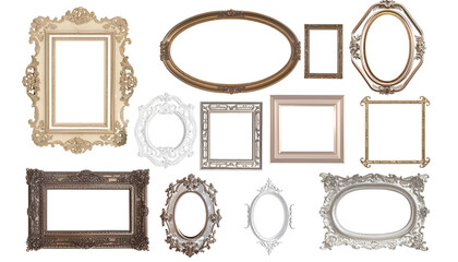 Set of different old fashioned frames on white background