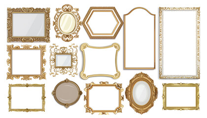 Set of different old fashioned frames on white background