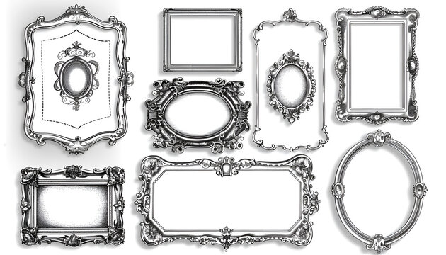 Set of different old fashioned frames on white background