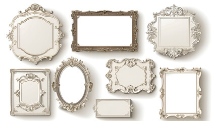 Set of different old fashioned frames on white background