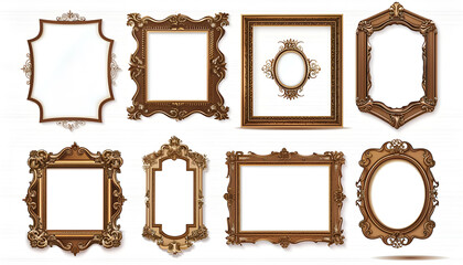 Set of different old fashioned frames on white background