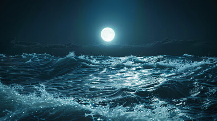 Sea or ocean waves under moonlight