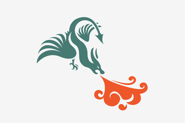 Illustration vector graphic of flying dragon with fire attack. Good for logo