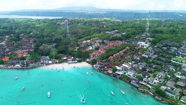 Aerial view of Jungutbatu harbour in Nusa Lembongan Island, Bali, Indonesia