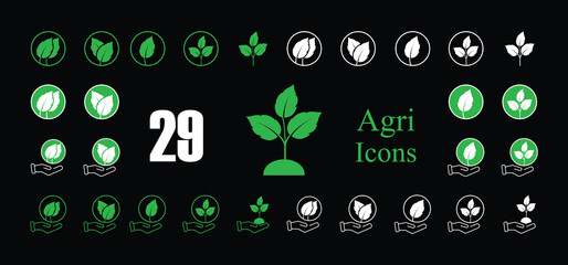 modern white and green agricultural icons collection. 