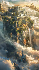 Fototapeta premium Mount Olympus, the magnificent house of the greek gods, surrounded by clouds
