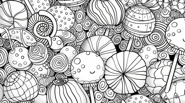 Let your creativity run wild with this candy-inspired coloring book page. With so many sweet treats to color, you'll be entertained for hours.