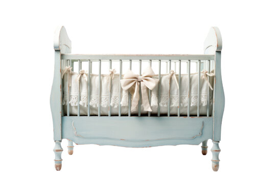 A vintage baby crib with a nostalgic charm, isolated on white background