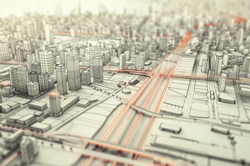 A digital map showing lines indicating delivery routes and progress within a city. The visualization illustrates efficient logistics and urban movement of goods and services.
