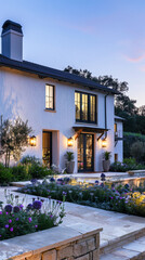 A stylish home with a large front yard