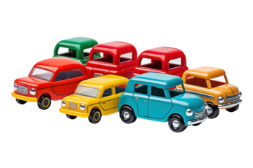 A vibrantly colored and durable toy car set with various vehicles, isolated on white background