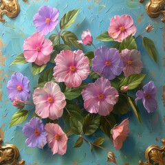 Purple Pink Flowers in Glass Vase, Artwork