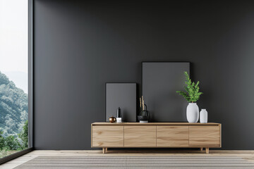 Luxury apartment interiors composition with minimal furniture, mute colors and copy space. Residential interiors design conceptual image.