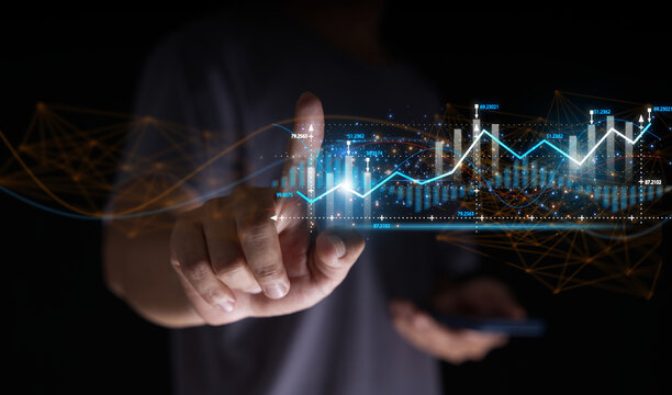 business evolution Development curve in the field of investment in international and global trade Investor's creative solutions or ideas The stock market's corporate growth graph points to the target.