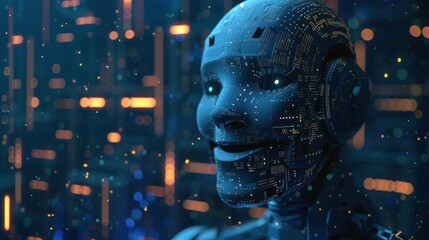 Smiling AI Robot in a Digital World