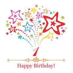 Happy First Birthday. Celebration background with number one, firework and place for your text. Vector illustration 