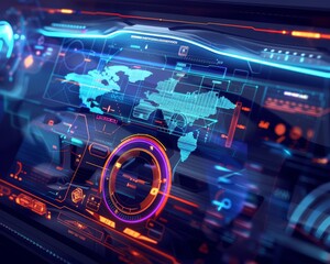 Futuristic low poly wireframe car dashboard with fui and gui diagnostics concept