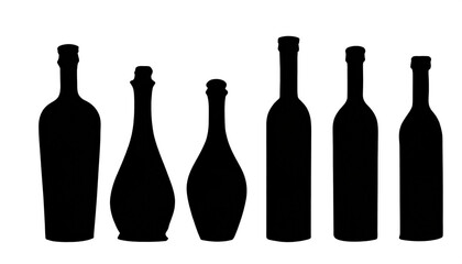 schwarze Silhouette Kontrast Weinflasche set isoliert auf wei&szlig;en Hintergrund, Freisteller 