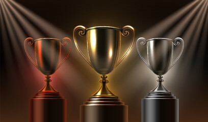 Awards nomination name cup, golden, silver, bronze prize event, scene star ceremony. Vector illustration