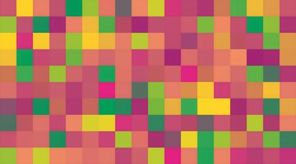 Abstract pattern background with a mosaic of squares in pink, green, yellow and orange