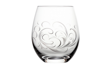 A glass with a personalized engraving or etched design, adding a touch of individuality. Isolated on a white background.
