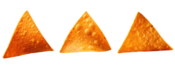 set of abstract shape triangle potato chip hot and spicy crispy snack cut out isolated transparent background