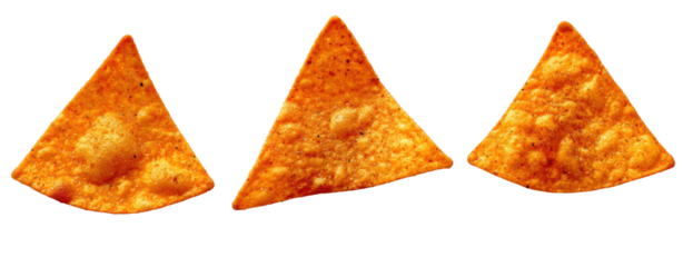 set of abstract shape triangle potato chip hot and spicy crispy snack cut out isolated transparent background