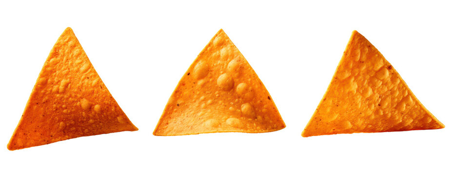 set of abstract shape triangle potato chip hot and spicy crispy snack cut out isolated transparent background