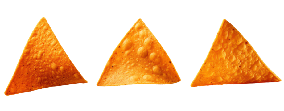 set of abstract shape triangle potato chip hot and spicy crispy snack cut out isolated transparent background