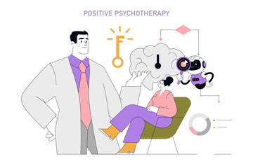 Positive Psychology. Flat Vector Illustration