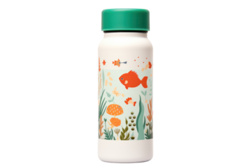 A eco-friendly kids' water bottle made from sustainable materials, isolated on a white background