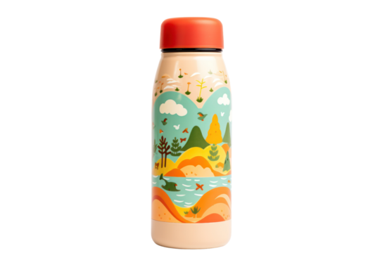 A eco-friendly kids' water bottle made from sustainable materials, isolated on a white background - Powered by Adobe