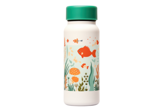 A eco-friendly kids' water bottle made from sustainable materials, isolated on a white background