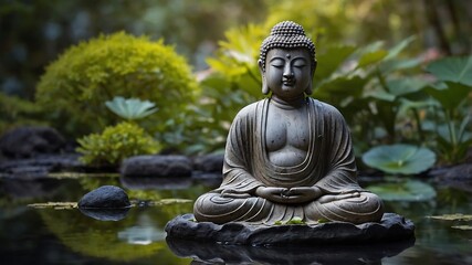 Obraz premium buddha statue in the garden