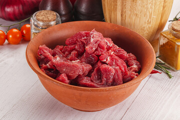 Raw beef meat - sliced strips