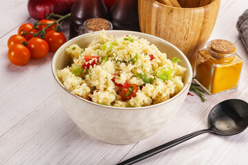 Vegan cuisine couscous with vegetables