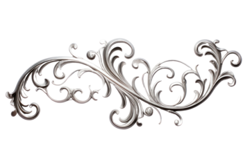 A delicate steel filigree, crafted with intricate swirls and curves, isolated on a white background.
