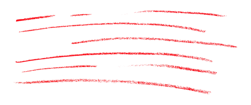 Red pencil strokes in simple style, isolated on transparent background.