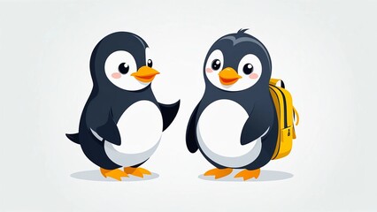 Fototapeta premium Funny penguin back to school clipart, vector flat design